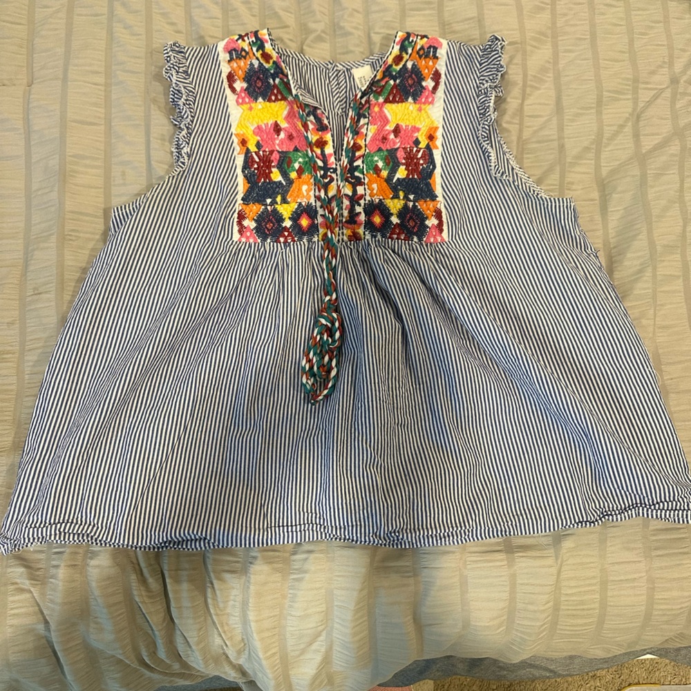 Striped top with Colorful Patterned Accents
